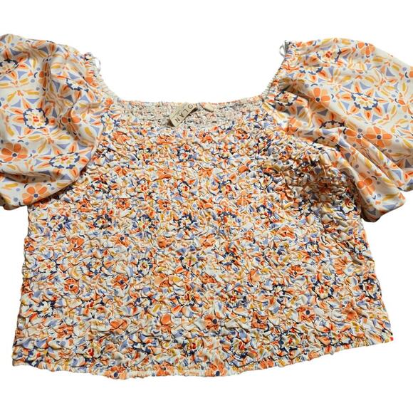 Dolan Off-the-Shoulder Textured Top in Orange Motif Size: 1X - Picture 3 of 8